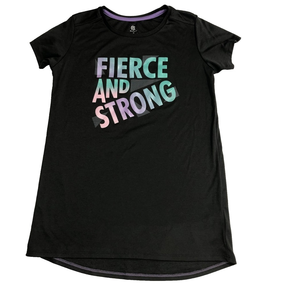 C9 Champion Shirt Girls Size XL 14/16 Gray Fierce And Strong Glitter Logo Active